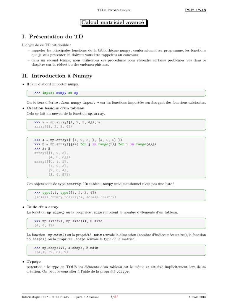 Guide sur Numpy et Calcul Matriciel | PDF | Algèbre linéaire | Algèbre