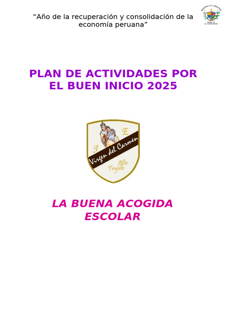 Plan Por El Buen Inicio 2025 13 Marzo | PDF | Escuelas | Salón de clases