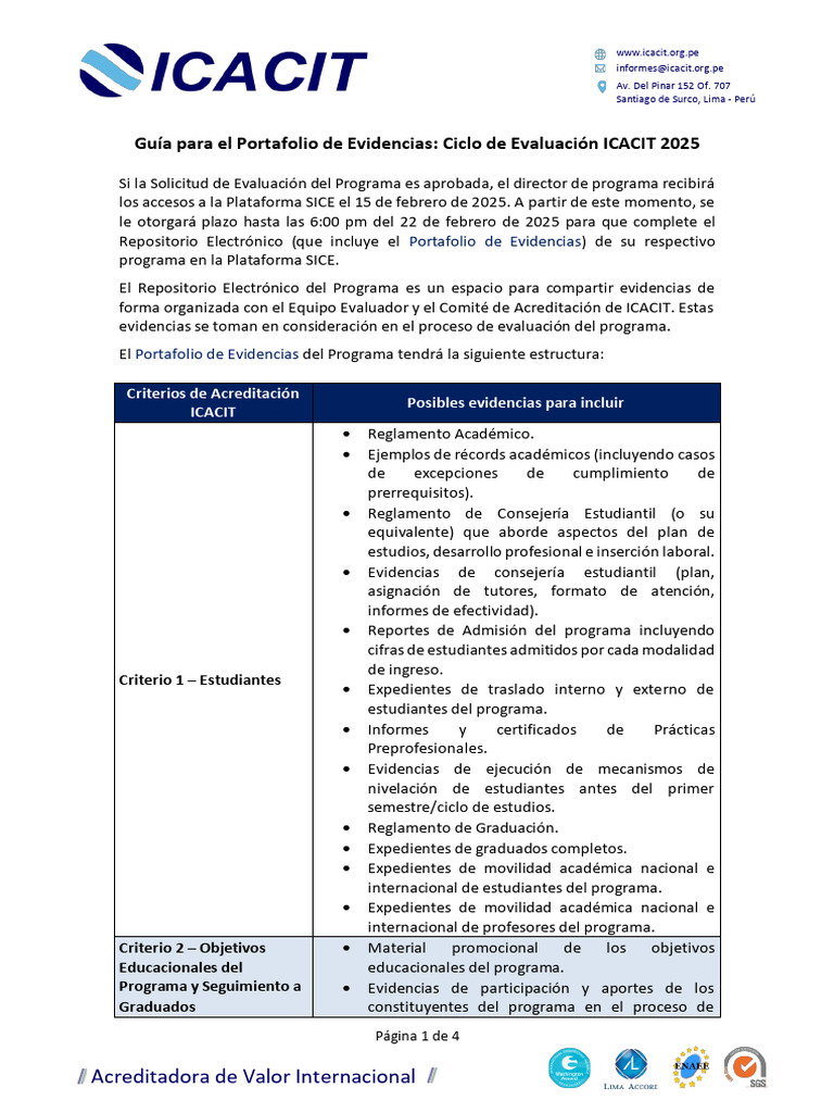 2025 ICACIT PortafolioEvidencias | PDF | Plan de estudios | Medición