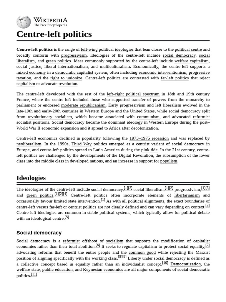 Centre-Left Politics Explained | PDF | Social Democracy | Progressivism