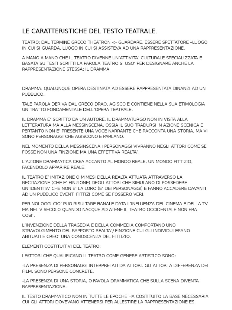 Le Caratteristiche Del Testo Teatrale
