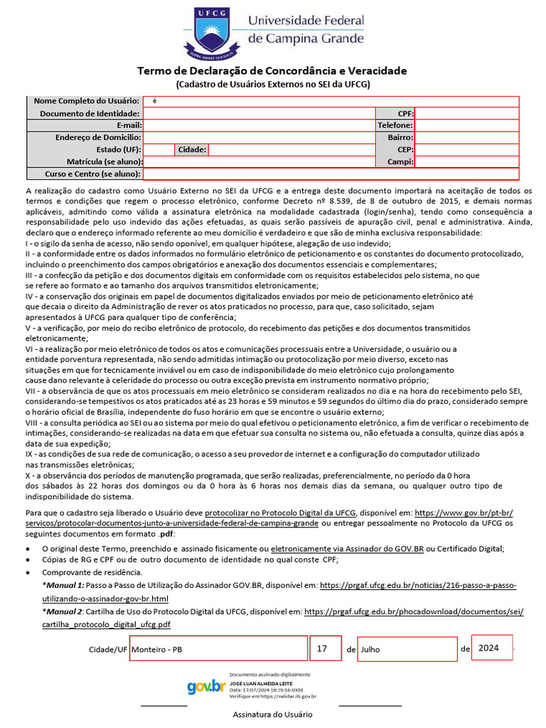 Termo de Concordancia e Veracidade v1.0 Assinado | PDF