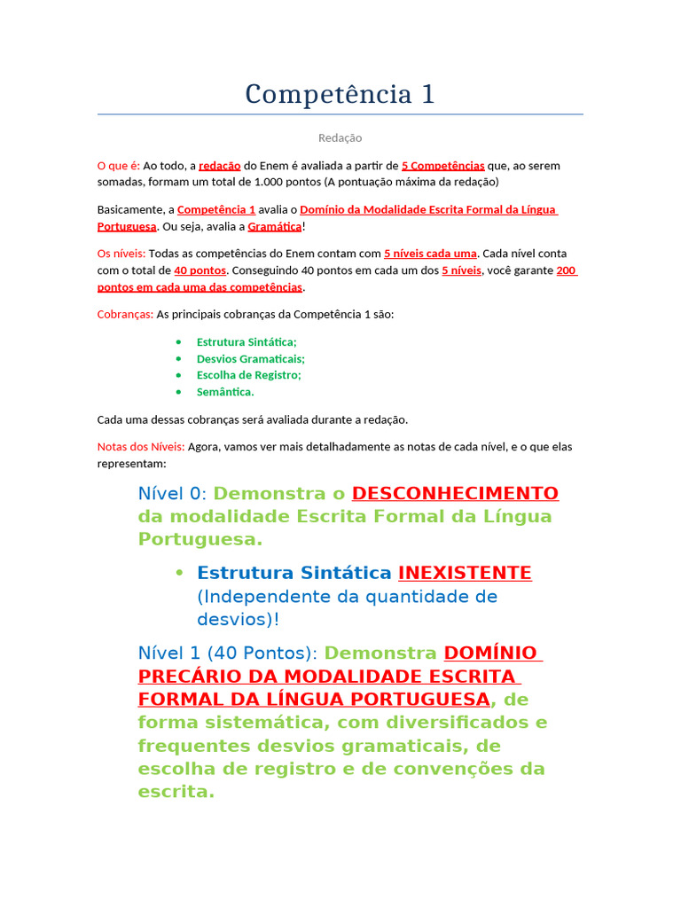 Competência 1 da Redação do Enem | PDF | Gramática | Comunicação humana