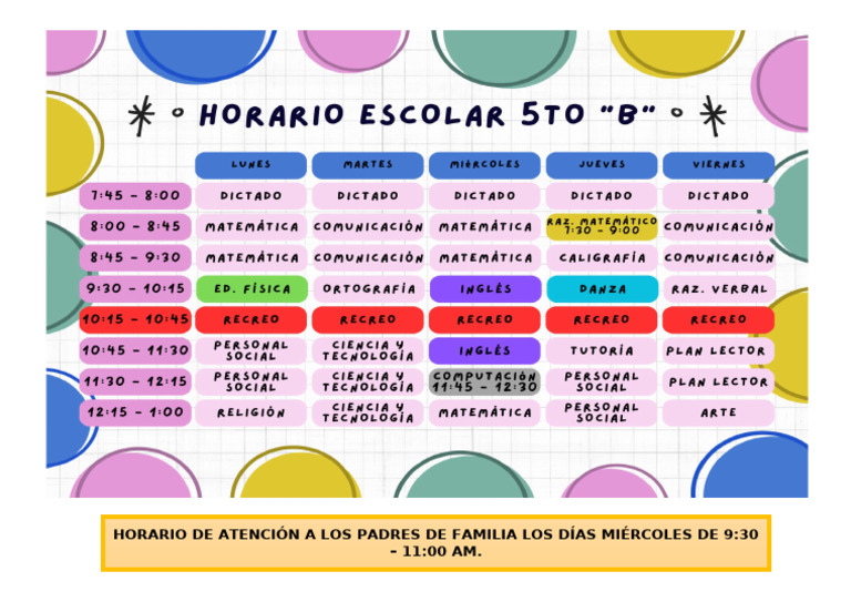 Horario de 5to B Original | PDF