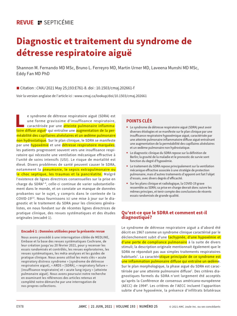 Diagnostic et traitement du SDRA | PDF | Spécialités médicales ...