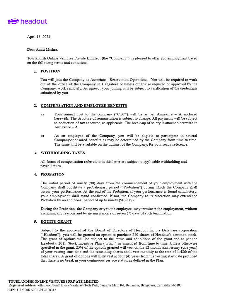 Employment Offer for Associate Position | PDF | Indemnity ...