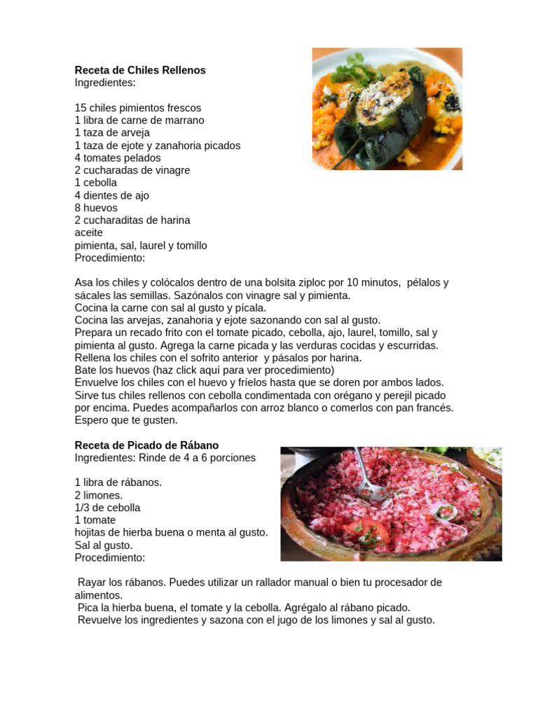 Recetas Variadas: Chiles Rellenos y Más | PDF