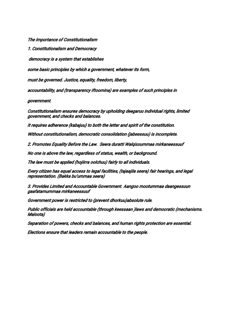 The Role of Constitutionalism in Democracy | PDF