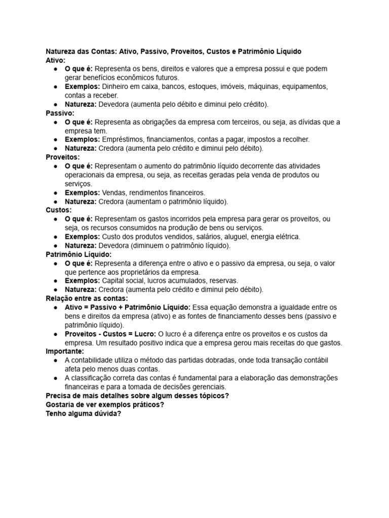 Contas Contábeis: Ativo, Passivo e Patrimônio | PDF