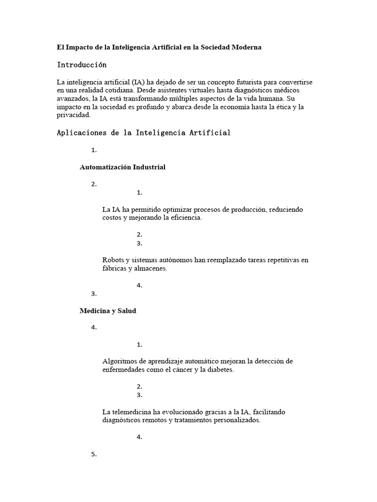 El Impacto de La Inteligencia Artificial en La Sociedad Moderna | PDF ...