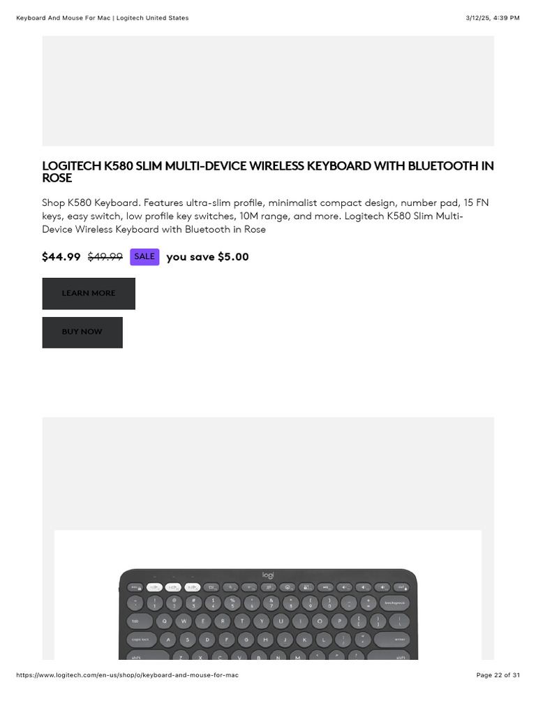 Keyboard and Mouse For Mac - Logitech United States (Dragged) 22 | PDF