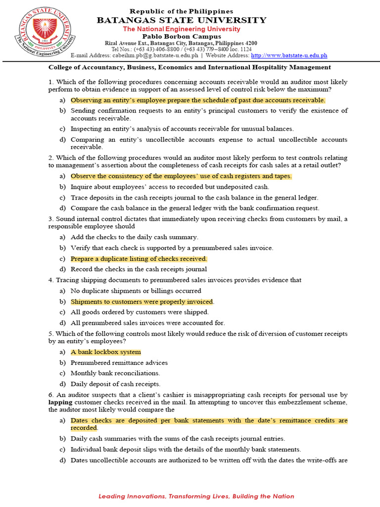 Auditor Procedures for Internal Controls | PDF | Accounts Payable | Banks