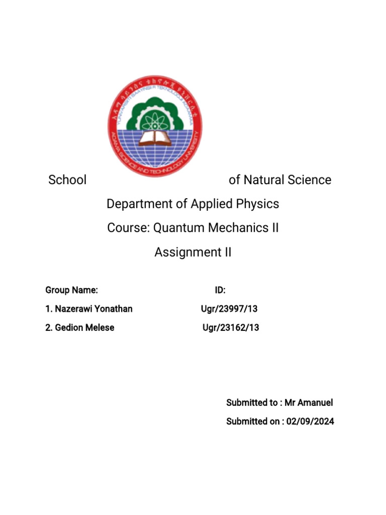 Quantum Assignment LL | PDF | Physical Sciences | Physics