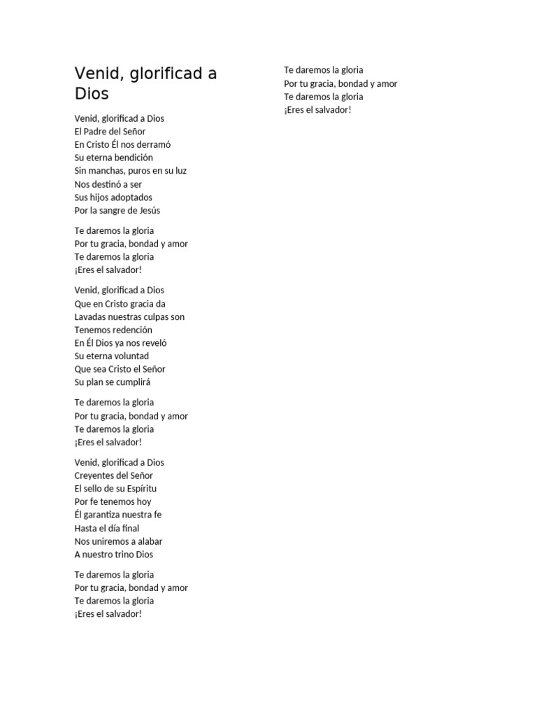 Venid, glorificad a Dios: Letra y Alabanza | PDF