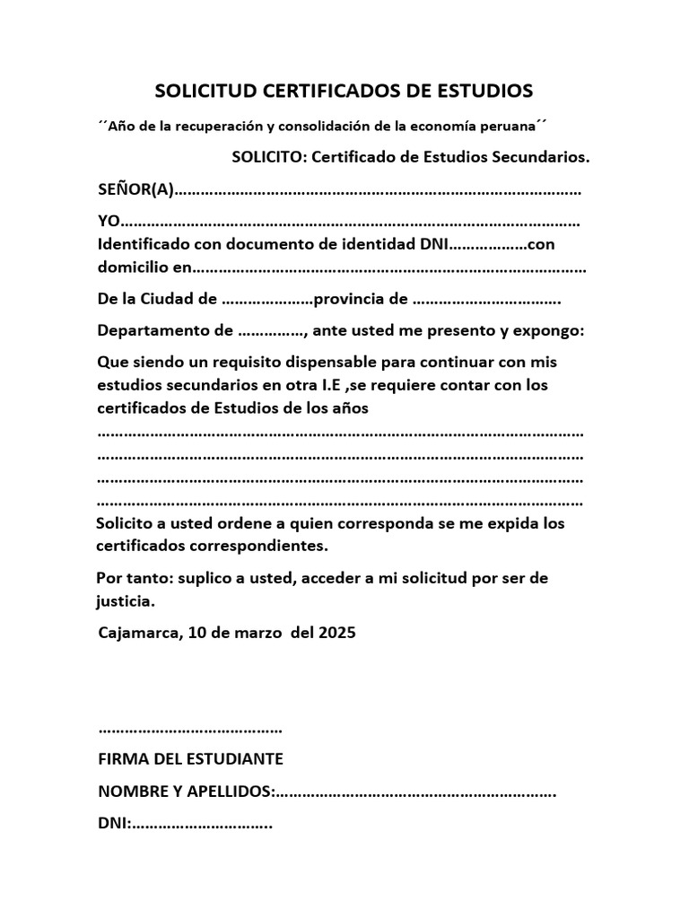 Solicitud de Certificado de Estudios Secundarios | PDF