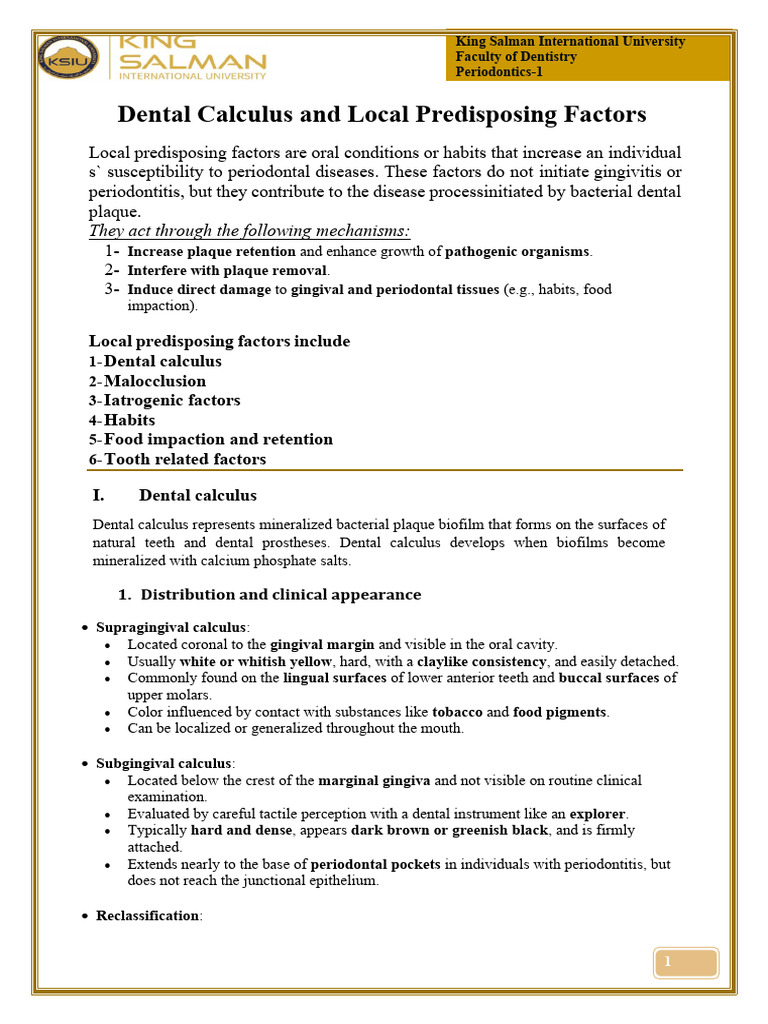Dental Calculus and Periodontal Factors | PDF | Periodontology | Human ...