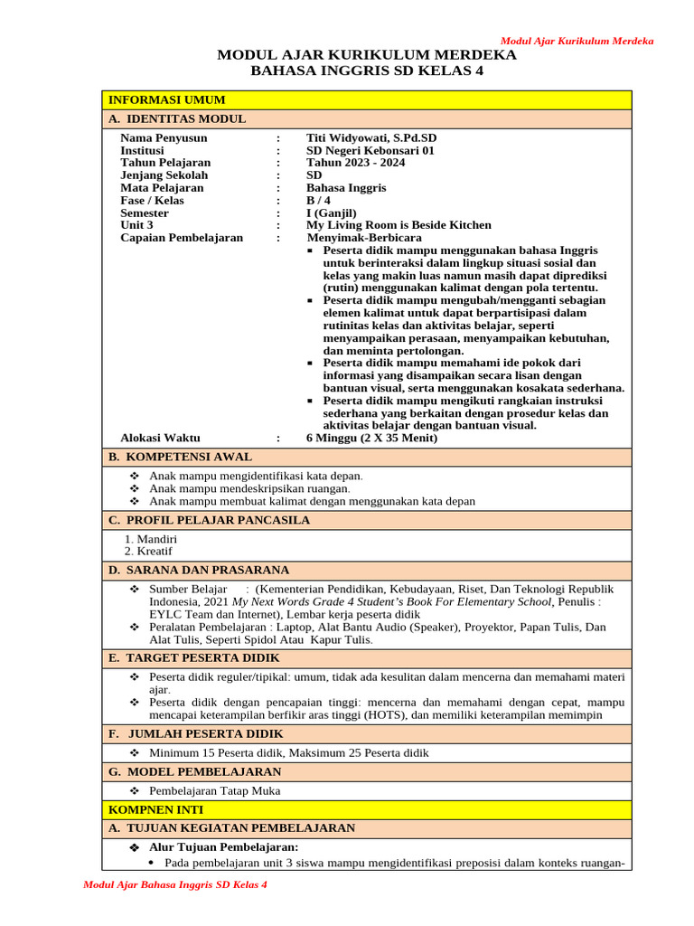 Modul Ajar B. Inggris Unit 3 | PDF