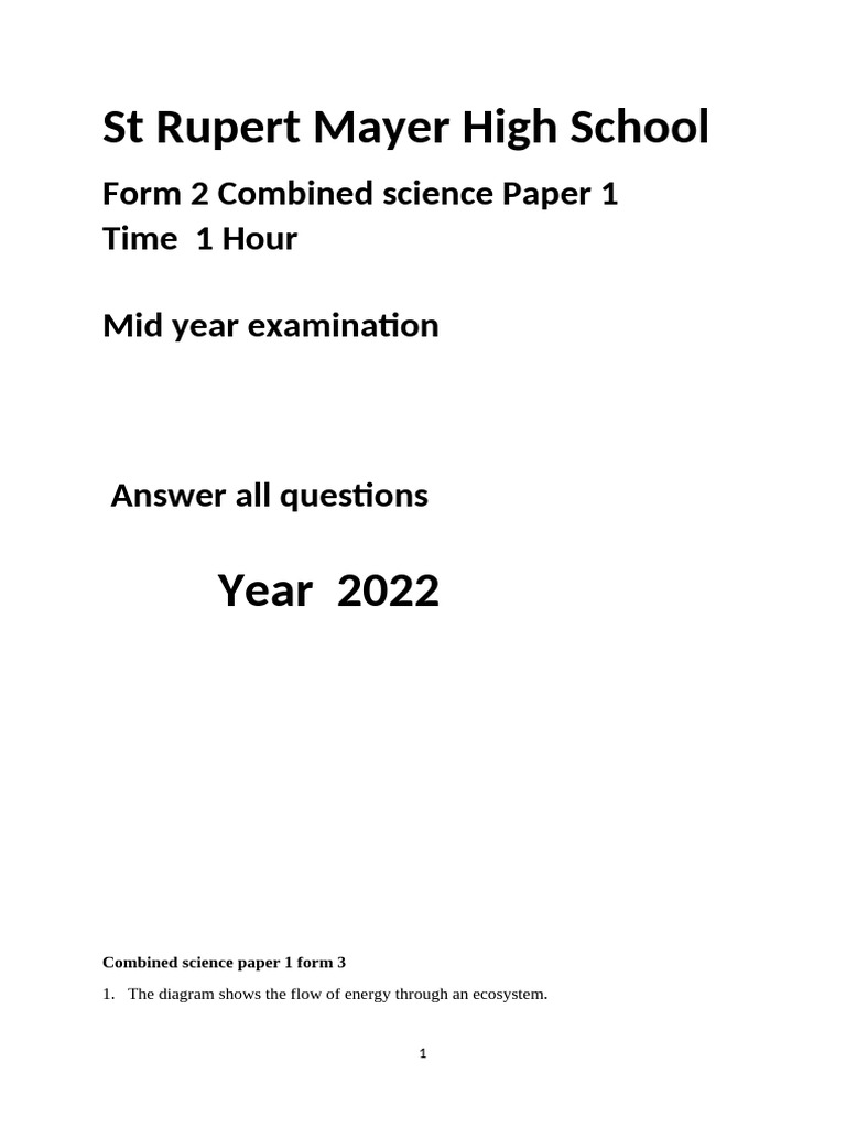 Form 2 Combined Science Exam 2022 | PDF | Blood | Force