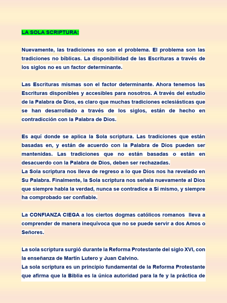 Sola Scriptura: La Autoridad Bíblica | PDF