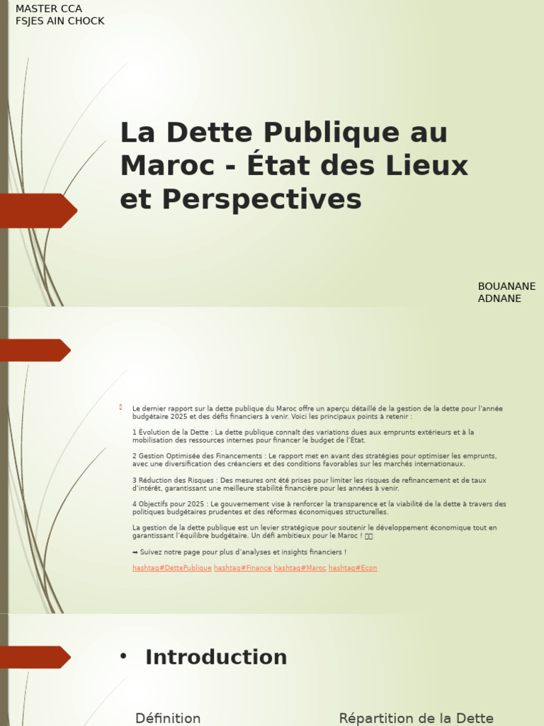Perspectives de la Dette Publique au Maroc 2025 | PDF | Dette publique ...