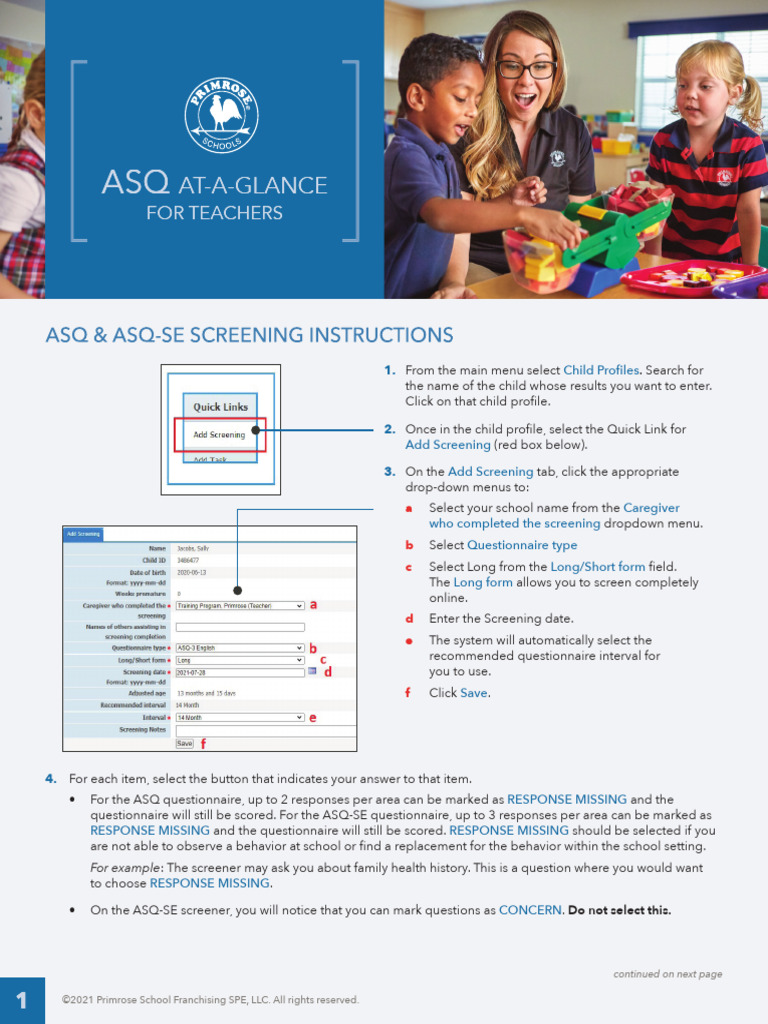 ASQ & ASQ-SE Screening Guide for Teachers | PDF | Questionnaire