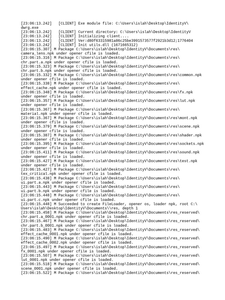IdentityV Client Initialization Log | PDF | Shader | Computer Science