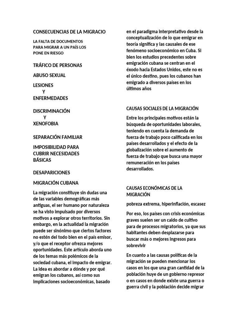 Consecuencias de La Migracio | PDF | Migración humana | Cuba
