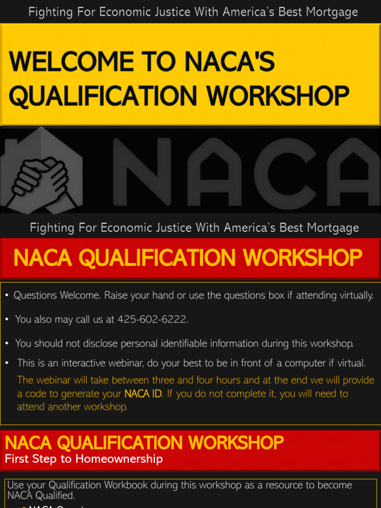 NACA Qualification Workshop Overview | PDF | Mortgages | Debt