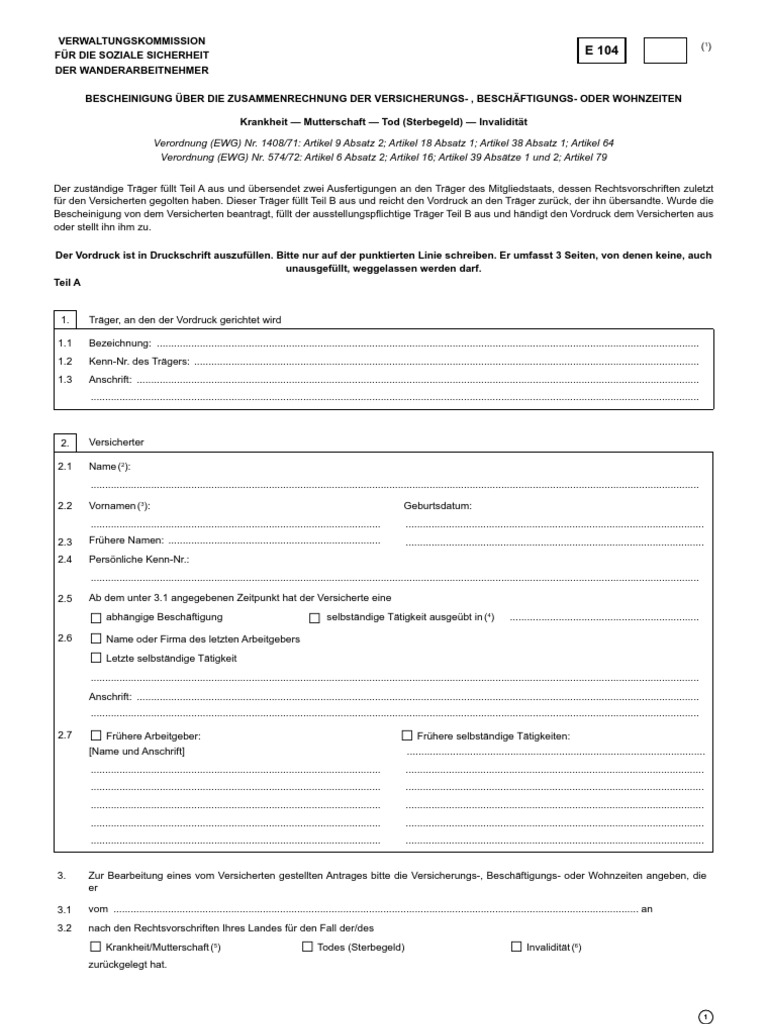 Cerere pt. solicitarea formularului european e 104, e 104 totalizarea ...