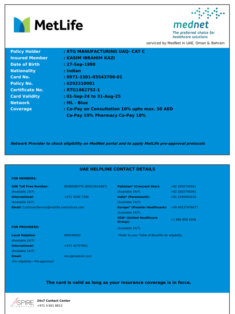 Policy Holder Insured Member Date of Birth Nationality Card No. Policy ...