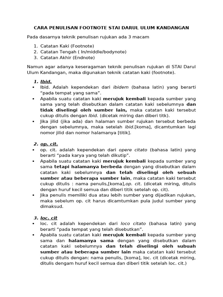 Panduan Penulisan Footnote STAI | PDF