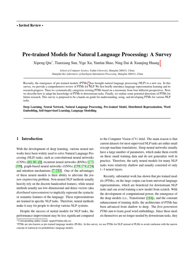 Survey of Pre-trained Models in NLP | PDF | Deep Learning | Machine ...