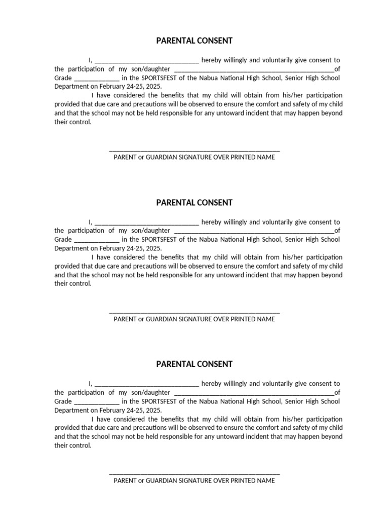 Parental Consent for Sportsfest 2025 | PDF