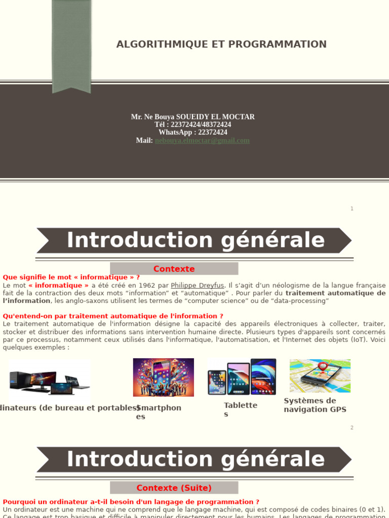 Introduction à l'algorithmique et programmation | PDF | Programmation ...
