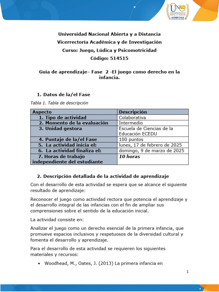 Guía de Aprendizaje Fase 2 - El Juego Como Derecho en La Infancia | PDF ...