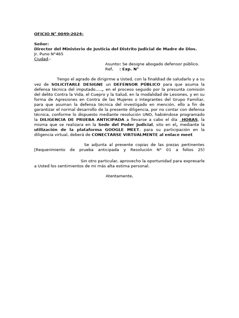Modelo Oficio Minjus | PDF