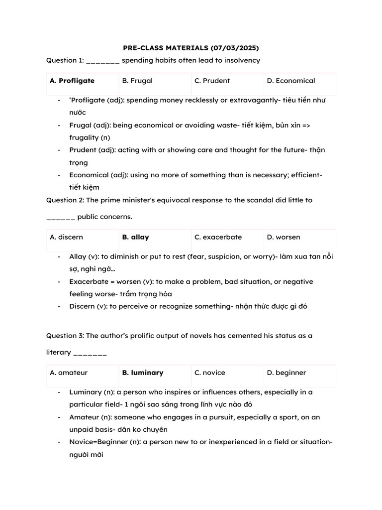 Vocabulary Quiz: Language Proficiency Test | PDF