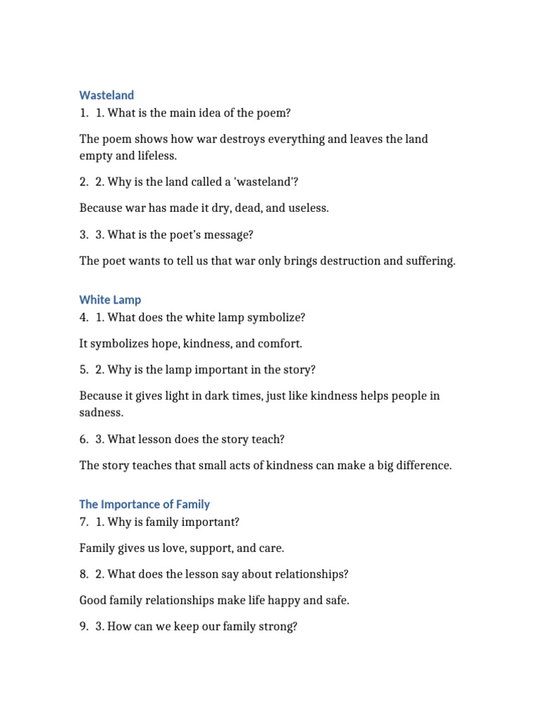 English Chapter Questions | PDF