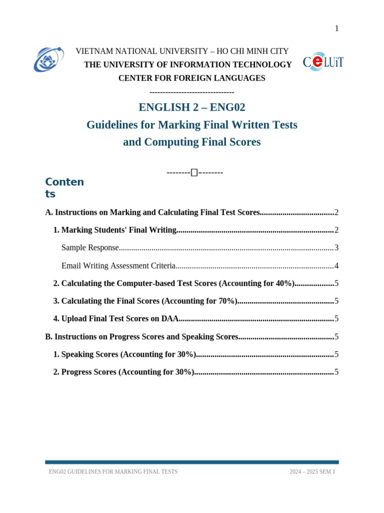 ENG02 Final Test Marking Guidelines | PDF | Point Of Sale | Communication
