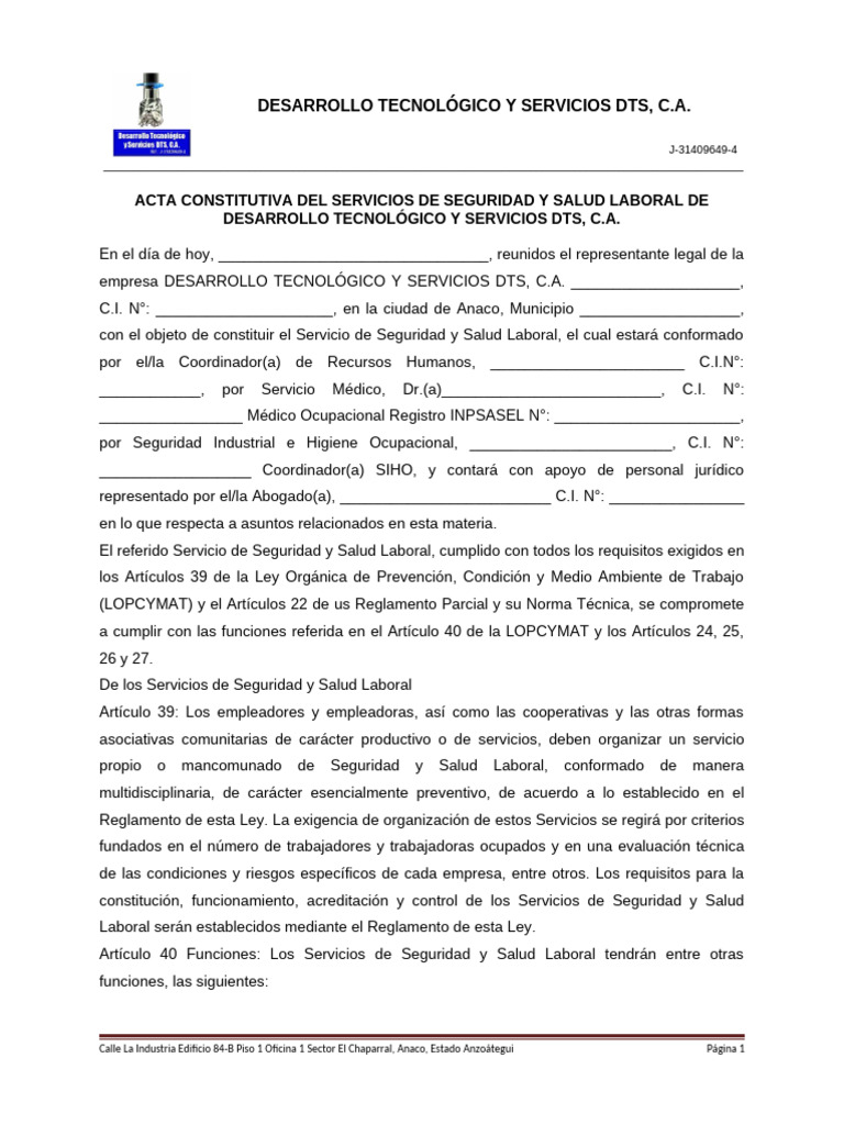 1.5.1 - Acta Constitutiva CSSL | PDF | Seguridad y salud ocupacional ...