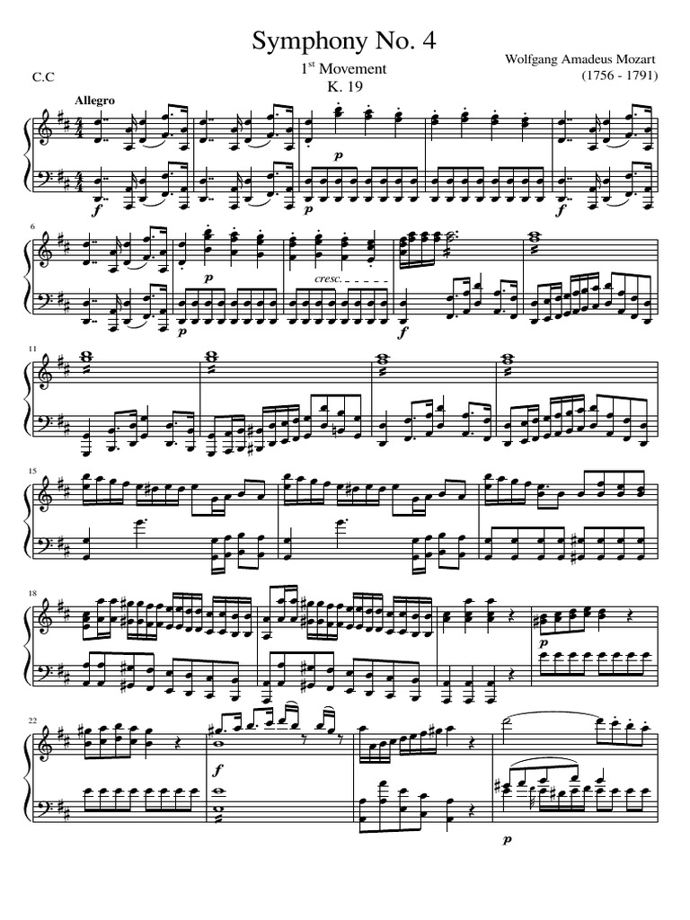 Symphony No. 4 K. 19 1st Movement Wolfgang Amadeus Mozart