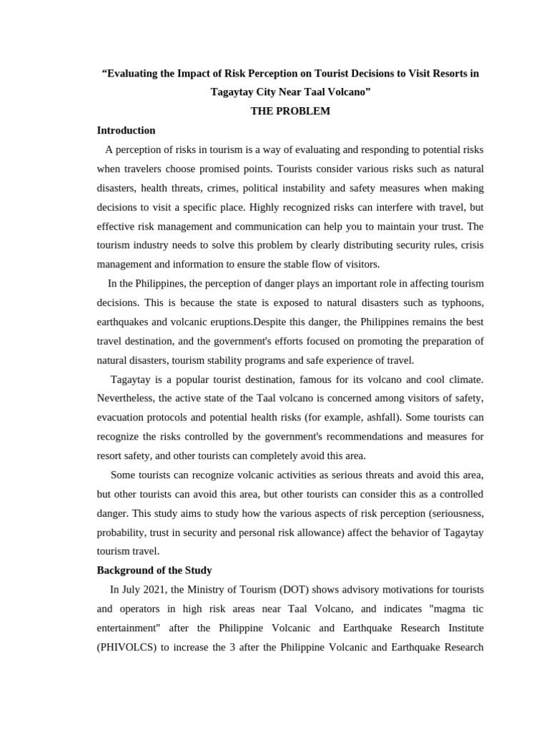 Risk Perception In Tagaytay Tourism Pdf Risk Volcano