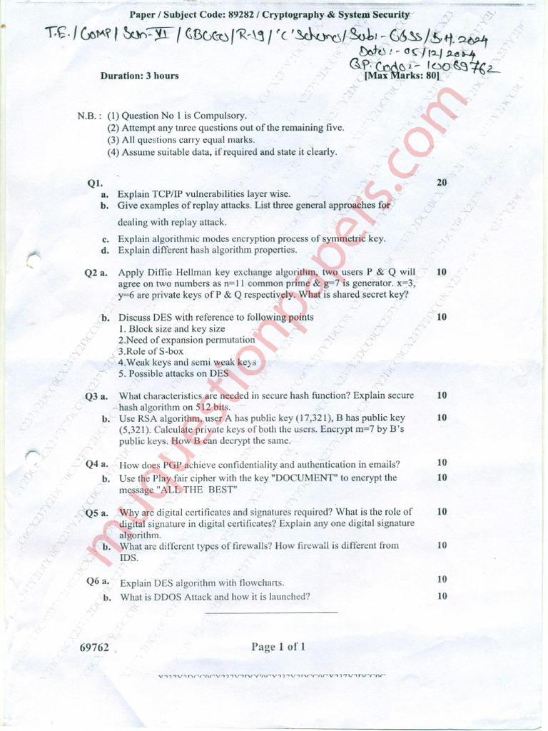 Be - Computer Engineering - Semester 6 - 2024 - December - Cryptography ...