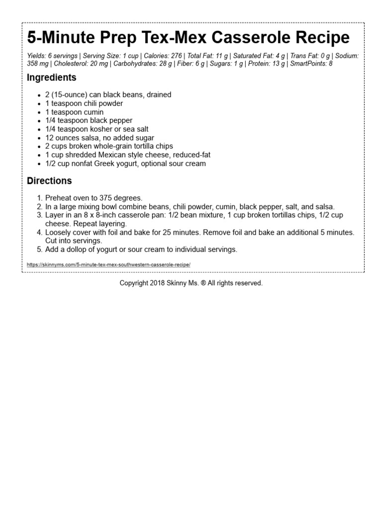 Quick Tex-Mex Casserole Recipe | PDF
