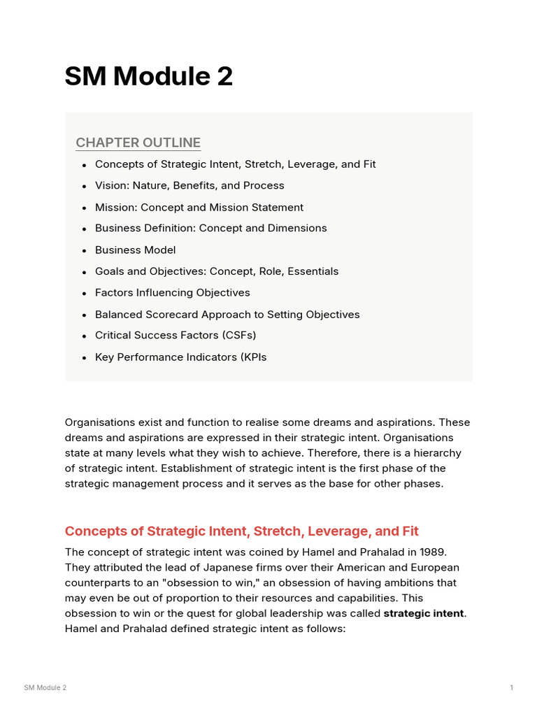 SM Module II | PDF | Goal | Strategic Management