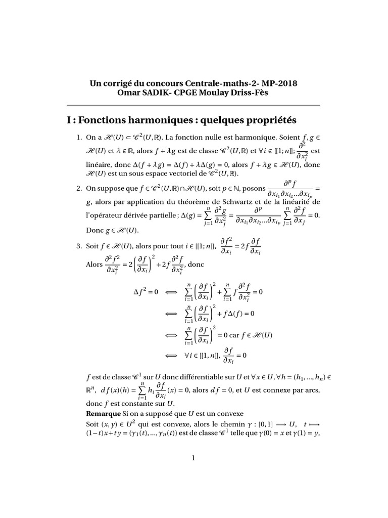 Corrigé Centrale Maths 2 MP 2018 | PDF | Analyse mathématique ...