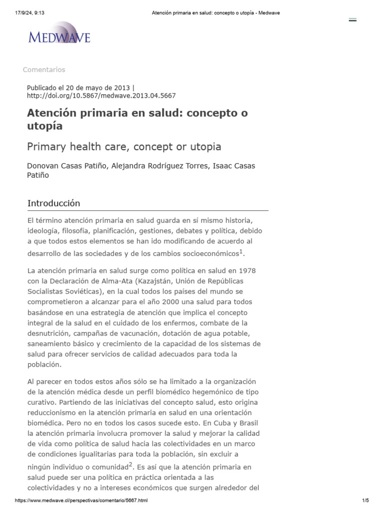 Atención Primaria en Salud: Concepto o Utopía: Primary Health Care ...