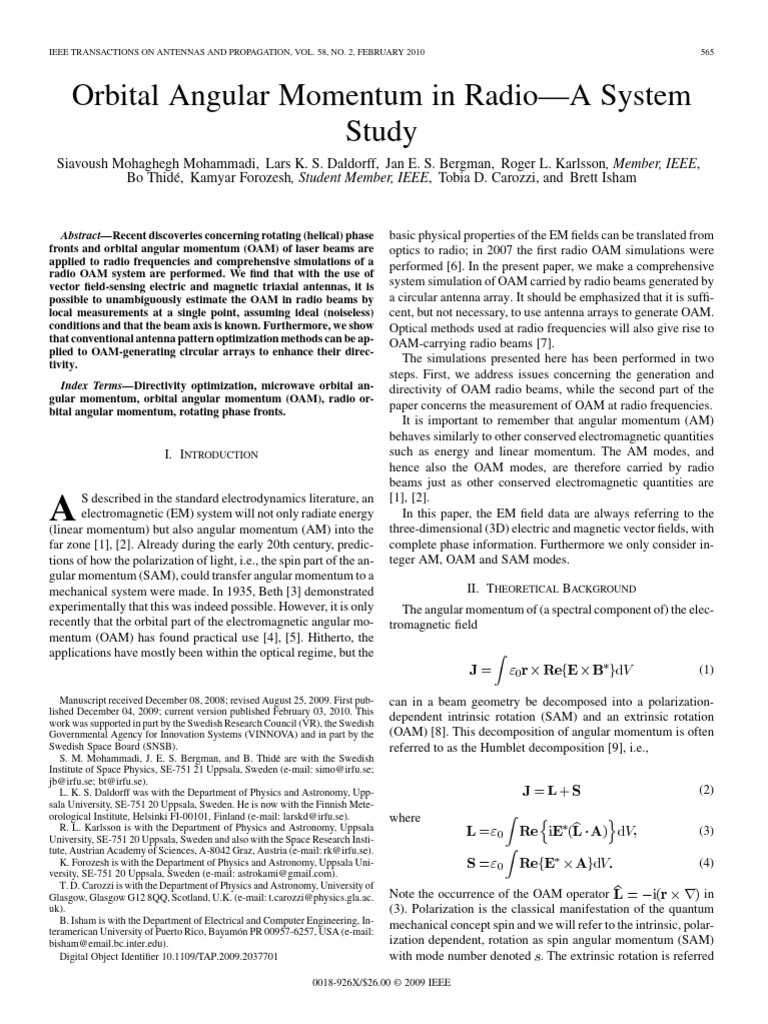 Radio Orbital Angular Momentum Study | PDF | Antenna (Radio ...