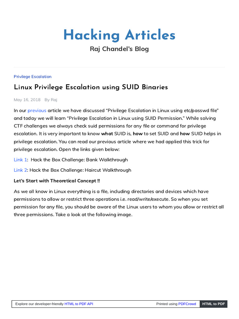 Linux SUID Binaries for Privilege Escalation | PDF | Computer File ...