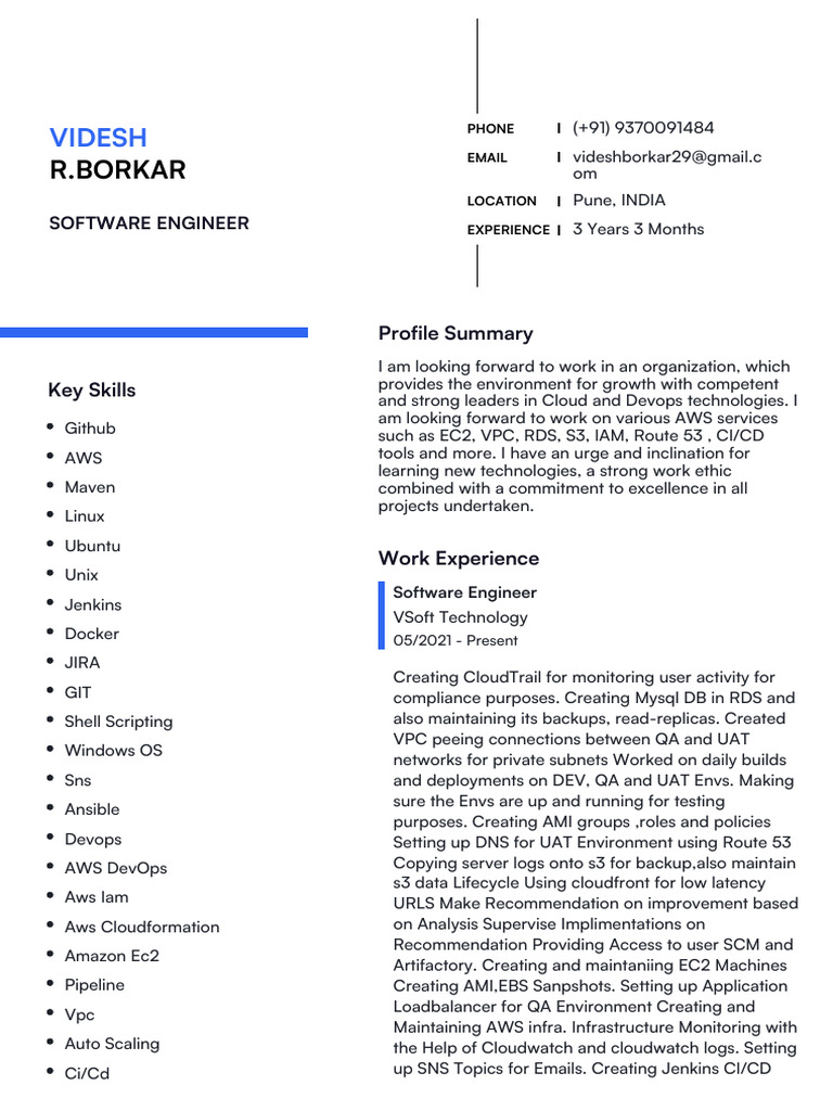 AWS DevOps Engineer Profile Summary | PDF | Amazon Web Services ...